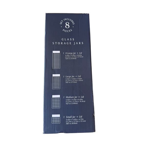 NIB New The Spring Shop Diamond Textured 8 Piece Glass Storage Jars Set - Picture 2 of 2